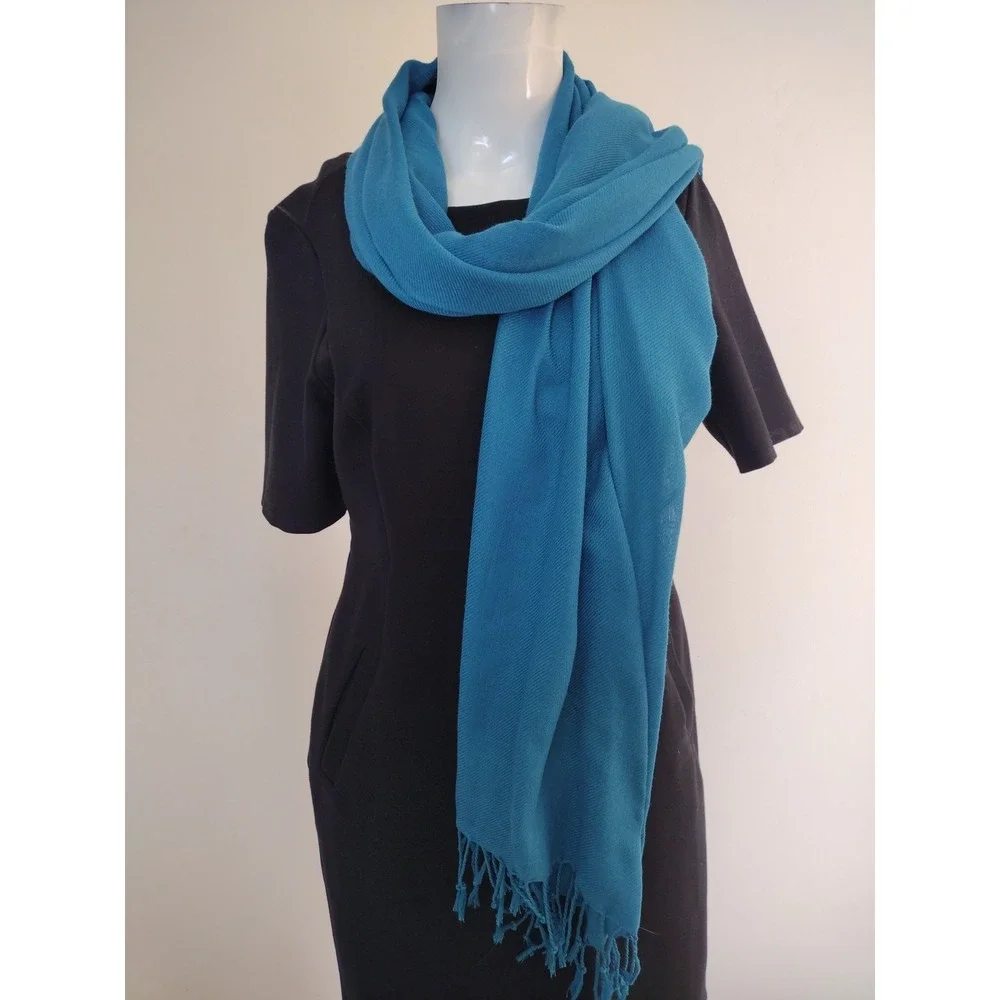 pashmina scarf wrap shawl Teal Lightweight Chic Elegant Fringe‎ Casual 69x26